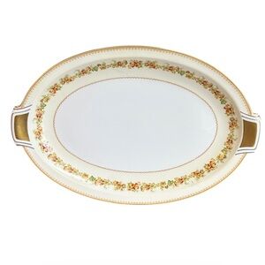 Royal Embassy Bristol Large Platter China Oval Gold Trim Floral Pattern Vintage